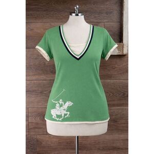 Beverly Hills Polo Club Women’s 1X Green V-Neck Cotton Polo Tee Shirt